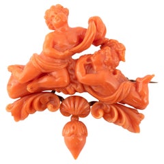 Early 19th century Coral Putti Brooch by Veuve Gueudet