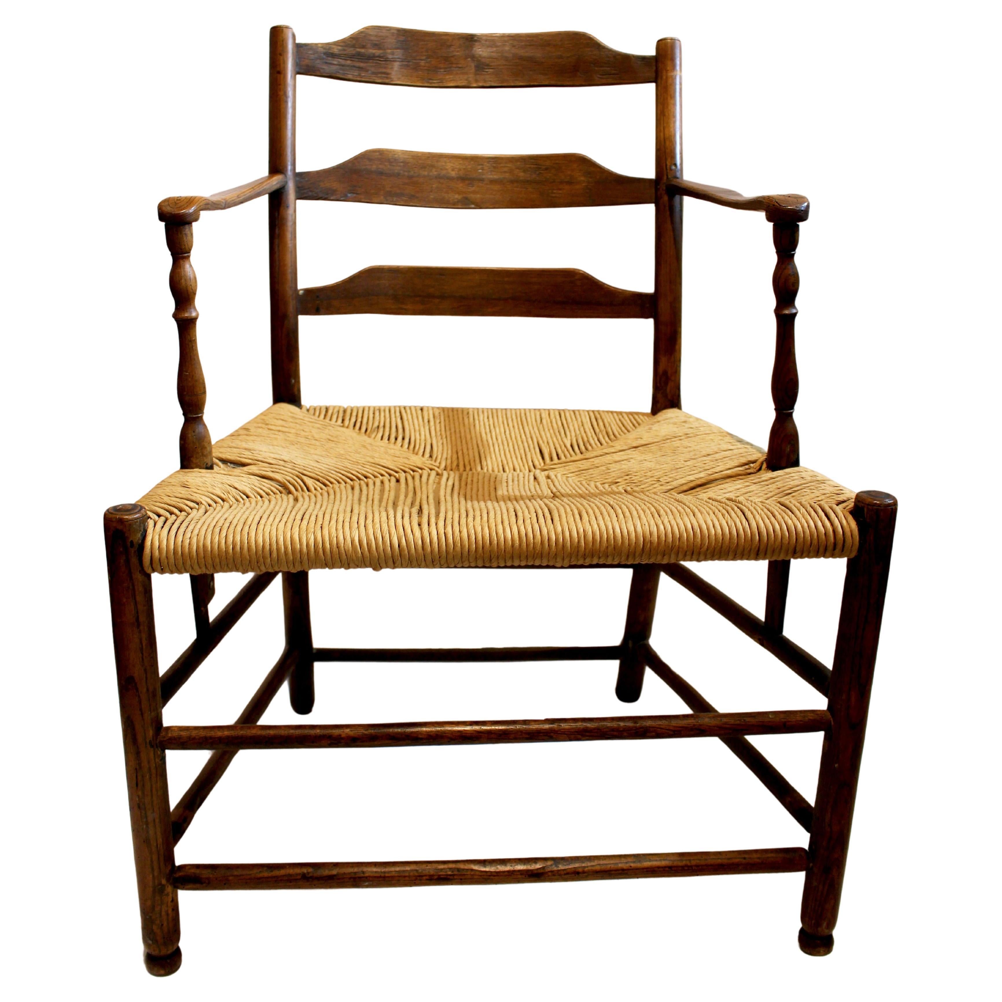 Early 19th Century Country French Ladder-Back Arm Chair For Sale