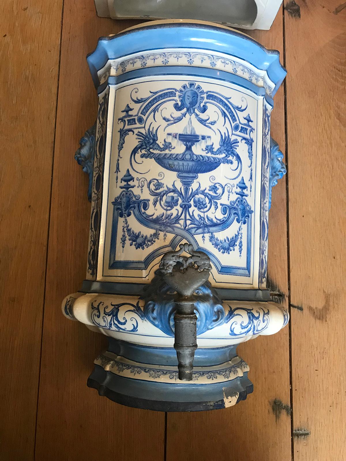 Début du 19ème siècle Creil- Montereau Bleu français & Faience blanche 3 pièces Lavabo 4