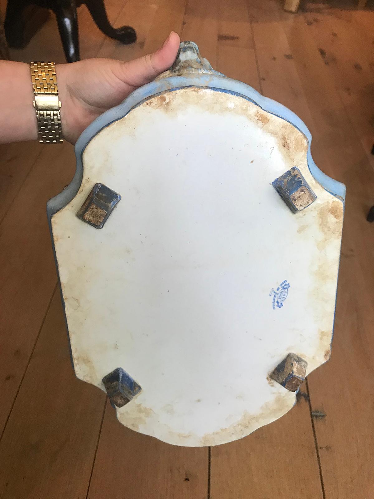 Début du 19ème siècle Creil- Montereau Bleu français & Faience blanche 3 pièces Lavabo 7