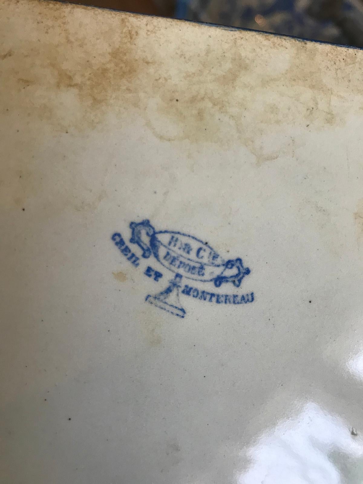 Début du 19ème siècle Creil- Montereau Bleu français & Faience blanche 3 pièces Lavabo 8