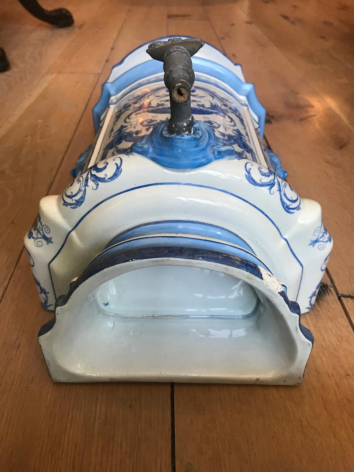 Début du 19ème siècle Creil- Montereau Bleu français & Faience blanche 3 pièces Lavabo 10