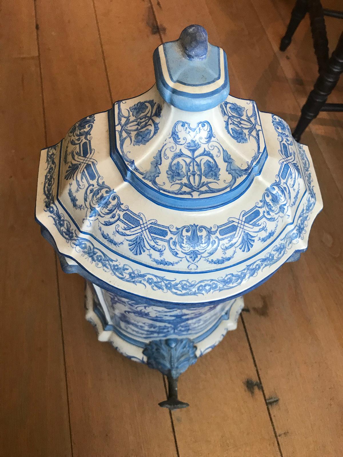 Début du 19ème siècle Creil- Montereau Bleu français & Faience blanche 3 pièces Lavabo 11