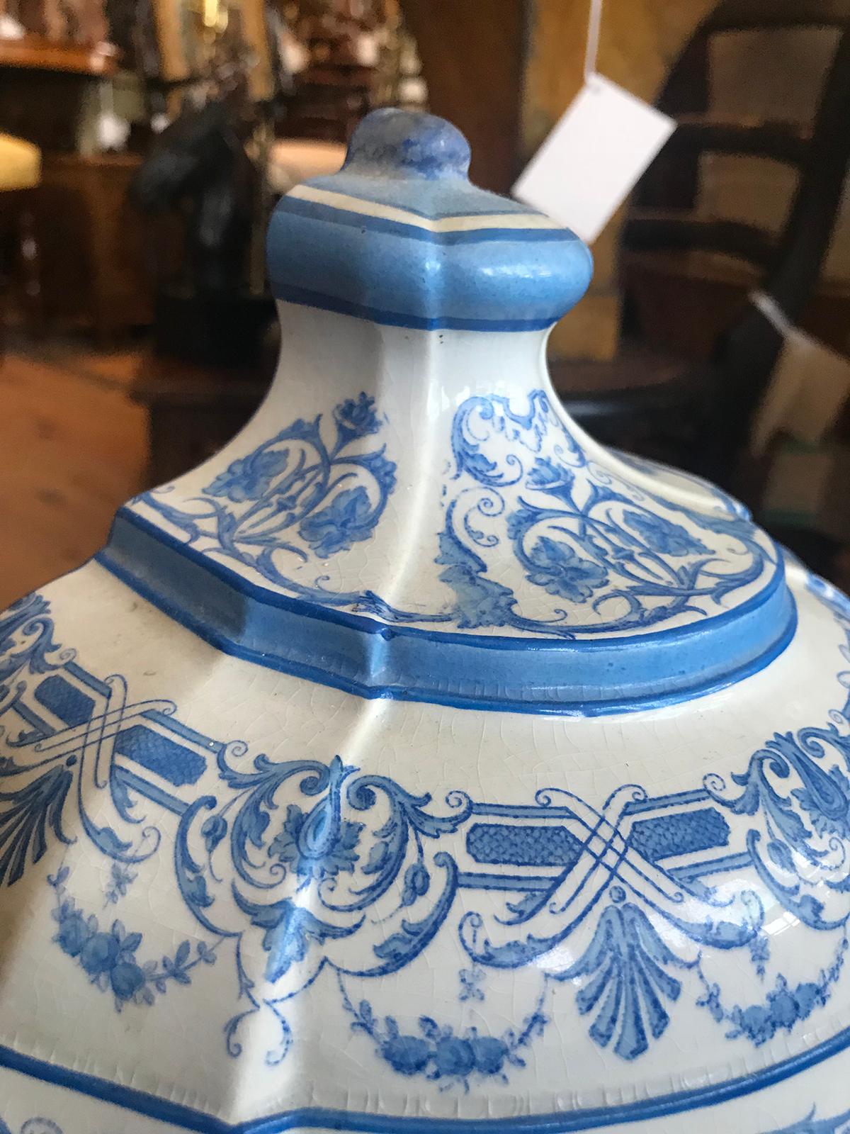 Début du 19ème siècle Creil- Montereau Bleu français & Faience blanche 3 pièces Lavabo 12