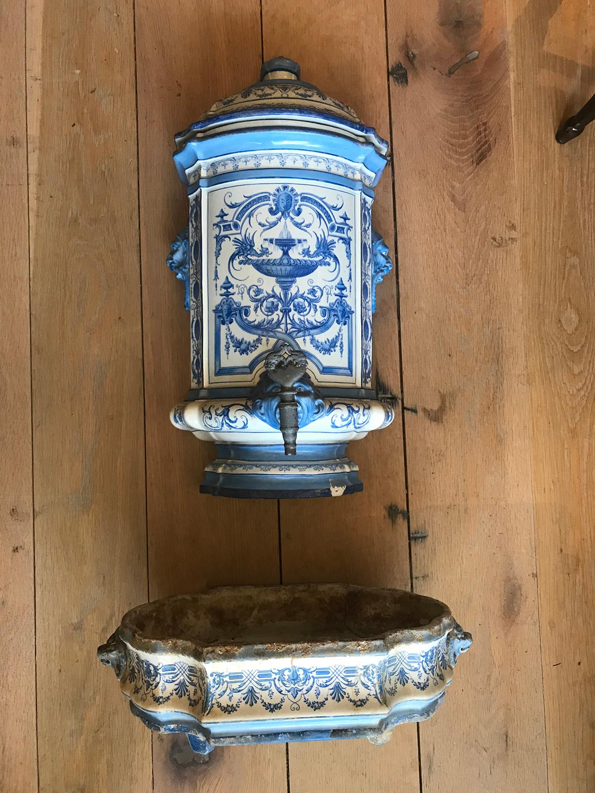 Early 19th Century Creil- Montereau French Blue & White Faience 3 Piece Lavabo 14