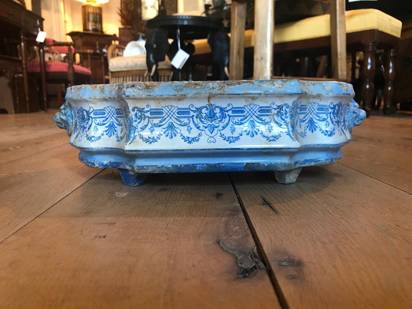 Français Début du 19ème siècle Creil- Montereau Bleu français & Faience blanche 3 pièces Lavabo
