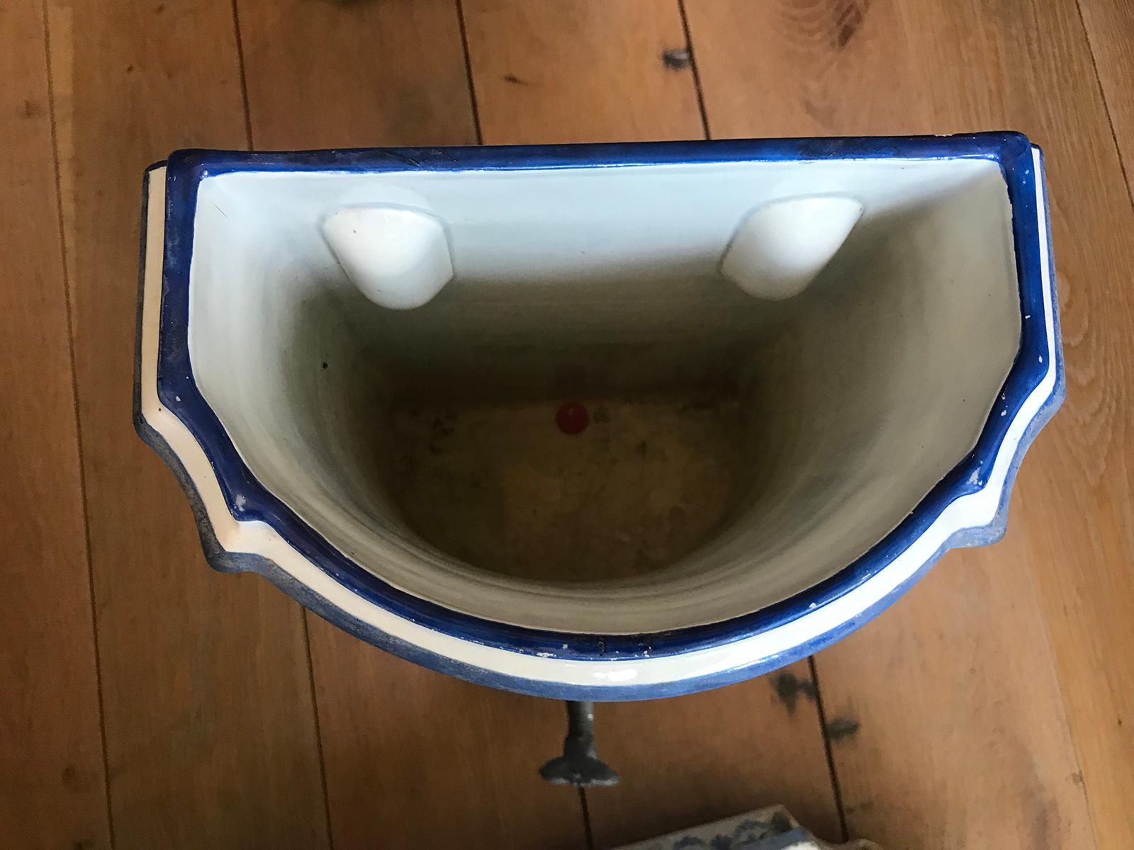 Début du 19ème siècle Creil- Montereau Bleu français & Faience blanche 3 pièces Lavabo Bon état à Atlanta, GA