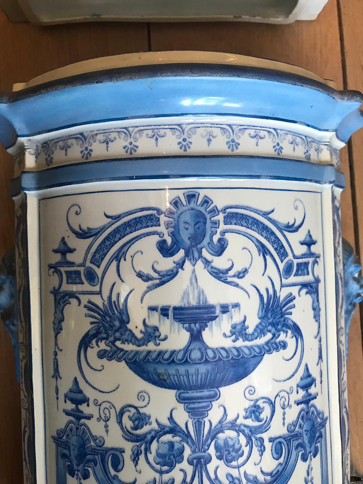XIXe siècle Début du 19ème siècle Creil- Montereau Bleu français & Faience blanche 3 pièces Lavabo