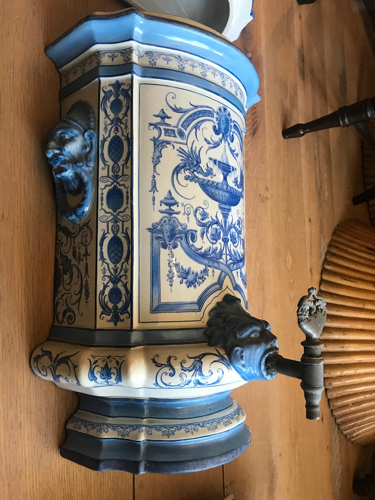 Early 19th Century Creil- Montereau French Blue & White Faience 3 Piece Lavabo 1