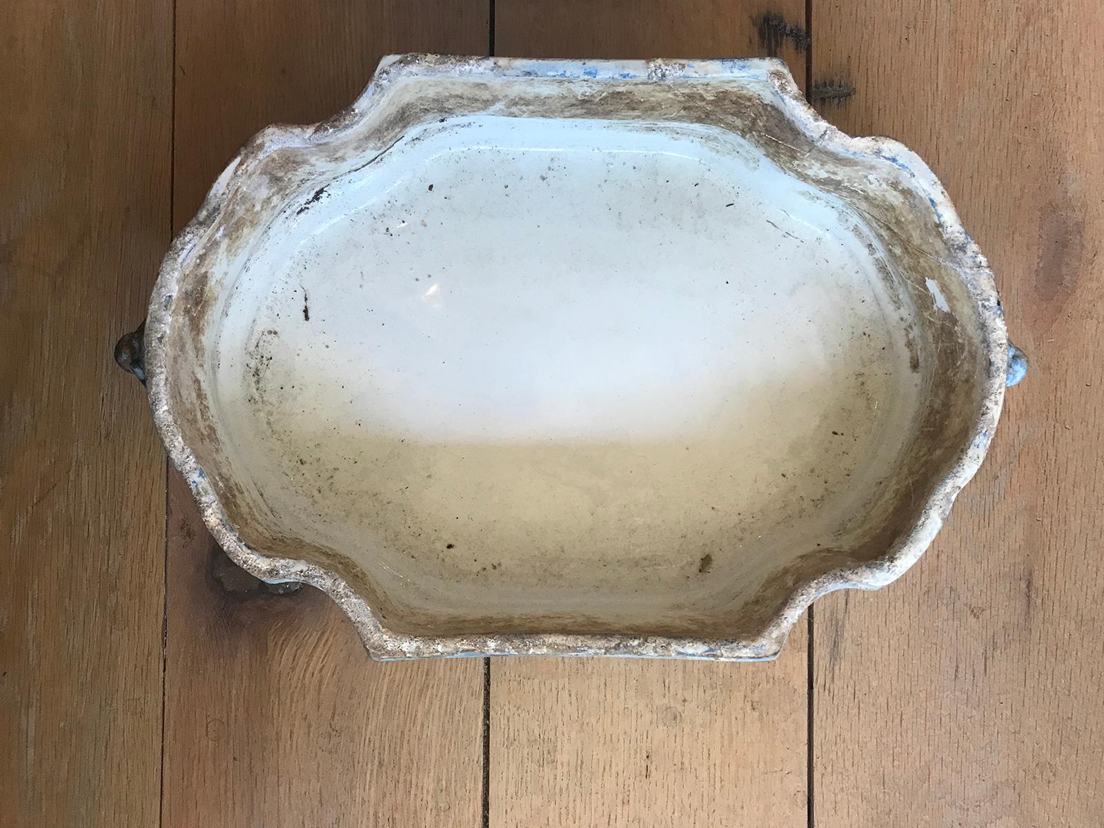 Début du 19ème siècle Creil- Montereau Bleu français & Faience blanche 3 pièces Lavabo 1