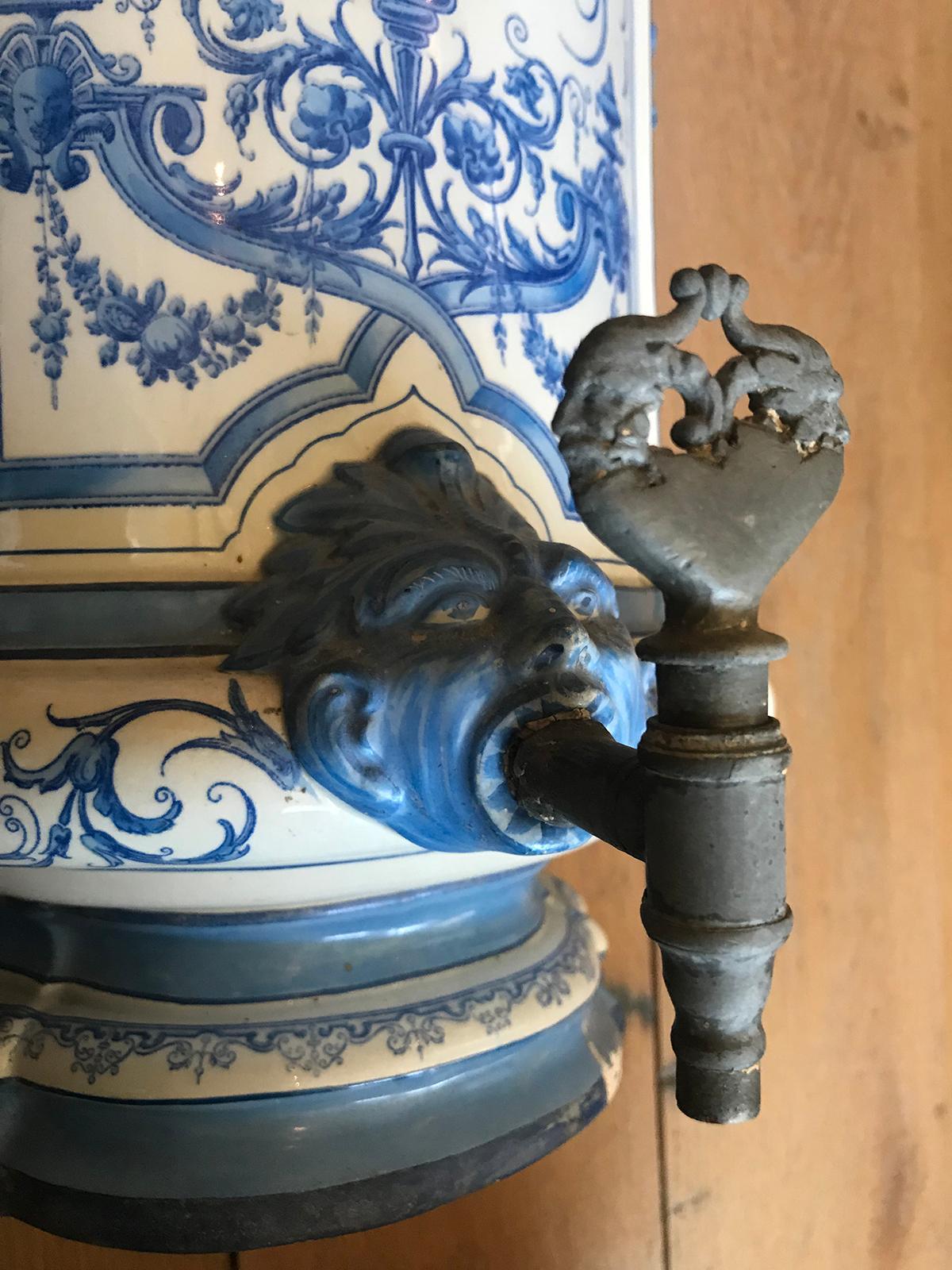 Début du 19ème siècle Creil- Montereau Bleu français & Faience blanche 3 pièces Lavabo 2