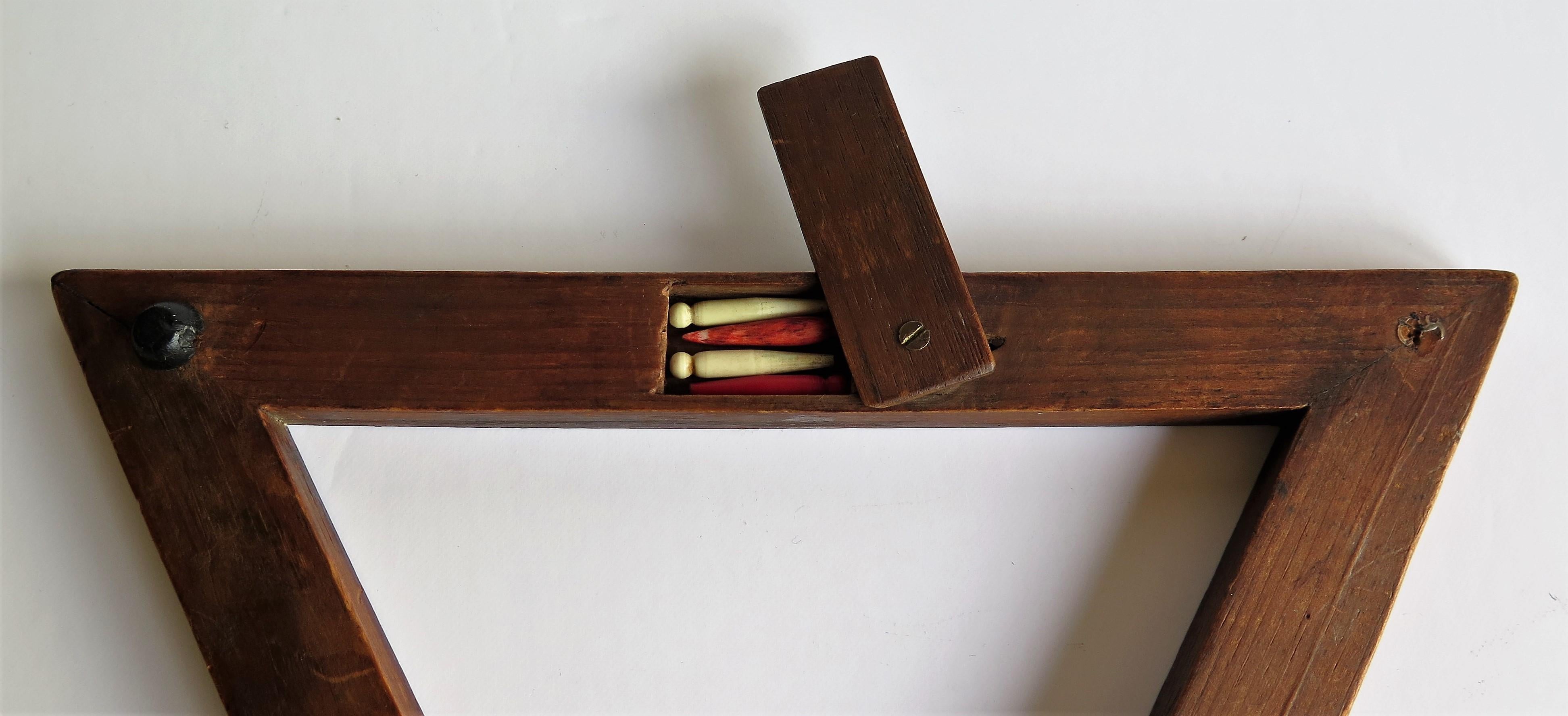 19th Century Cribbage Game Score Board Inlaid Woods with 4 Pegs, circa 1820 5