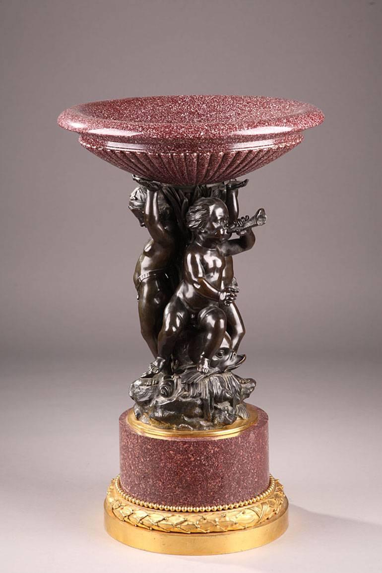 Empire Early 19th Century Cup in Egyptian Porphyry and Bronze with Cupids For Sale