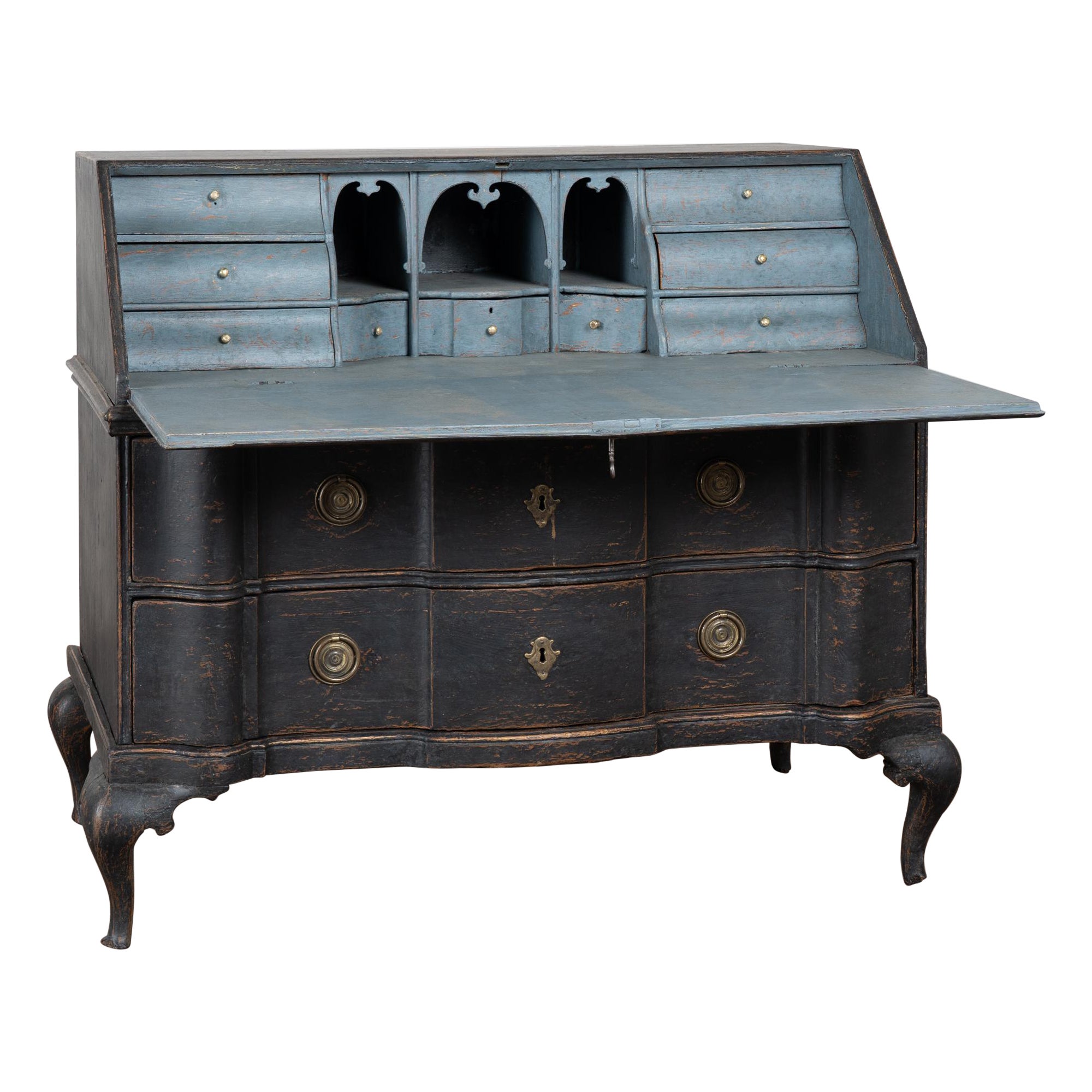 Early 19th Century Danish Black Painted Pine Secretary Bureau