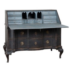 Antique Early 19th Century Danish Black Painted Pine Secretary Bureau