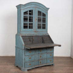 Early 19th Century Danish Blue Painted Pine Secretary Bureau