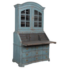 Early 19th Century Danish Blue Painted Pine Secretary Bureau