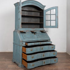 Early 19th Century Danish Blue Painted Pine Secretary Bureau