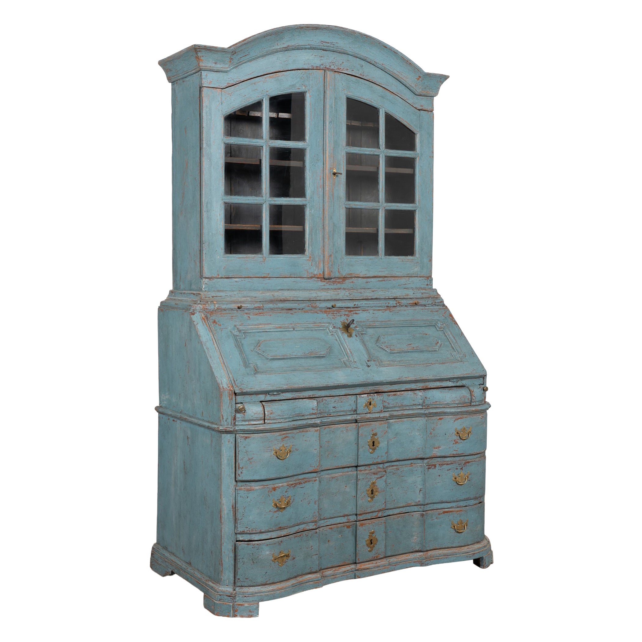 Early 19th Century Danish Blue Painted Pine Secretary Bureau