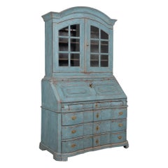 Early 19th Century Danish Blue Painted Pine Secretary Bureau