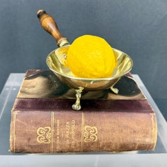 Early 19th Century Danish Brass Ashtray Glødeskål Heating Bowl with Wood Handle