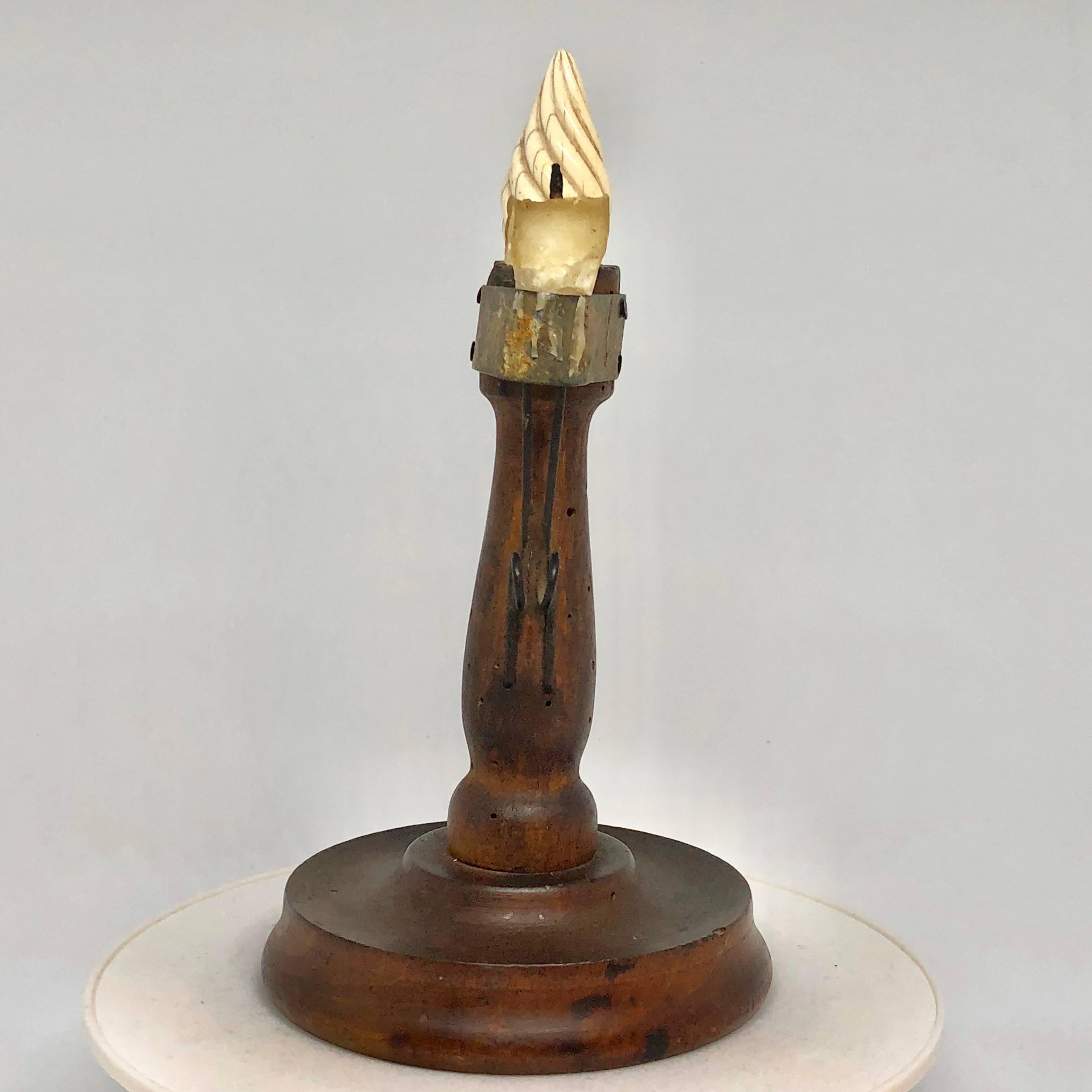 Hand-Crafted Early 19th Century Danish Folk Art Candlestick With Faux Flame Of Antler