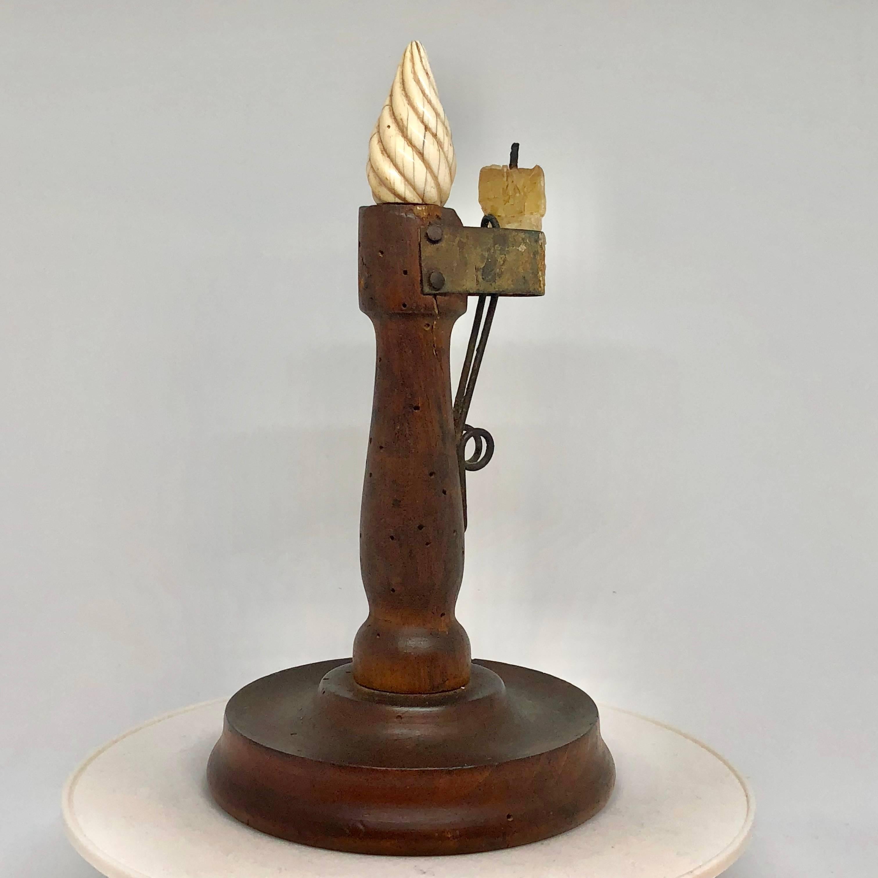 Early 19th Century Danish Folk Art Candlestick With Faux Flame Of Antler In Good Condition In Haddonfield, NJ