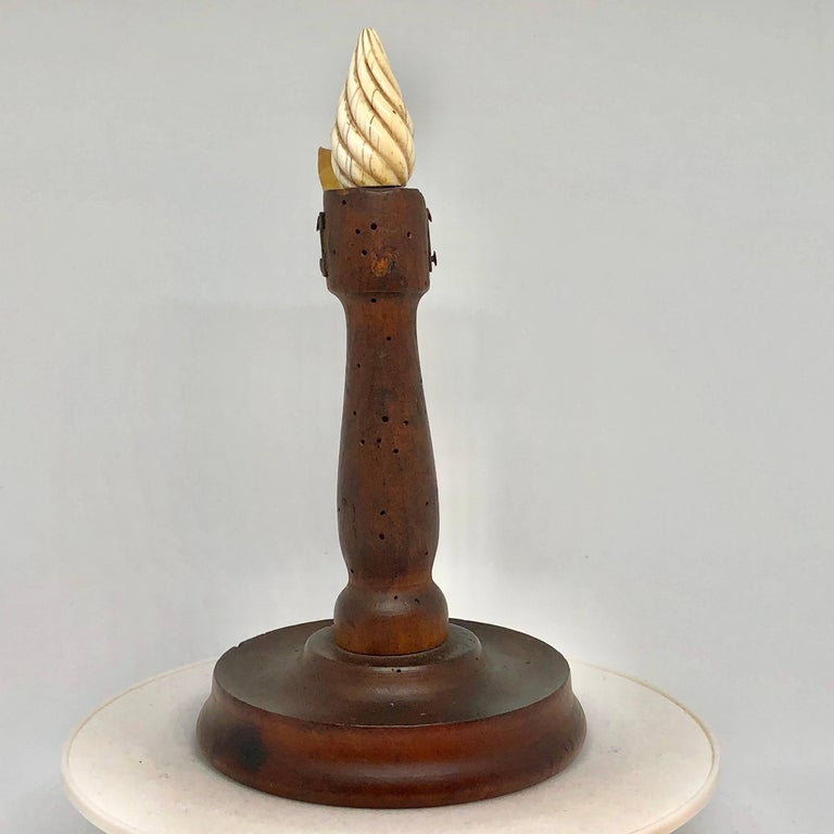 Metal Early 19th Century Danish Folk Art Candlestick With Faux Flame Of Antler For Sale