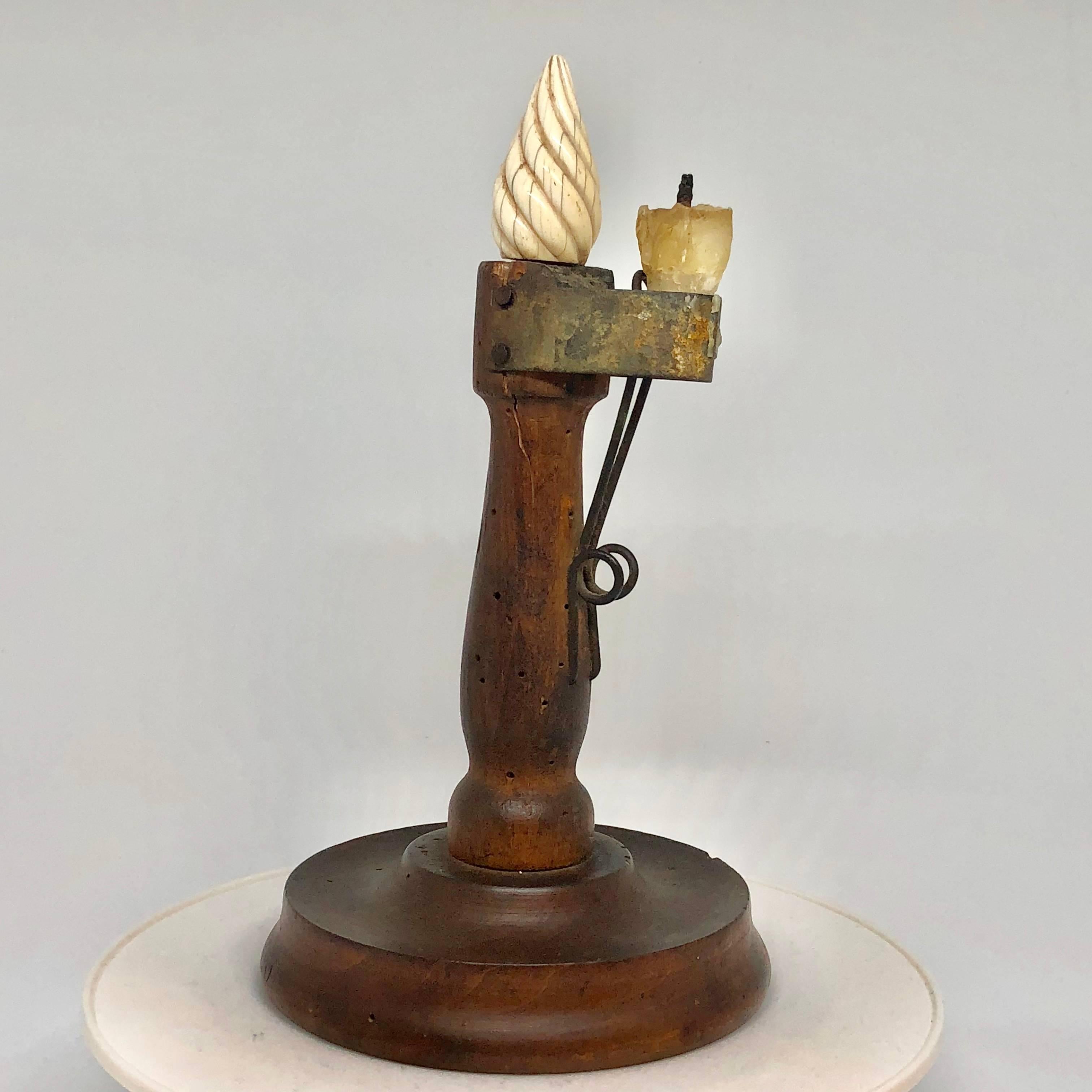 Early 19th Century Danish Folk Art Candlestick With Faux Flame Of Antler 1