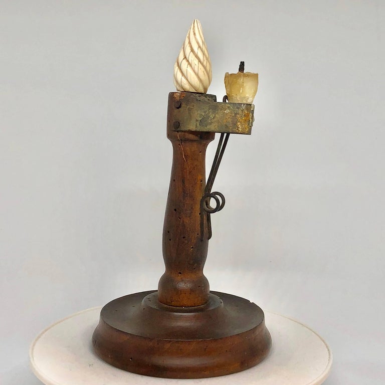 Early 19th Century Danish Folk Art Candlestick With Faux Flame Of Antler For Sale 1