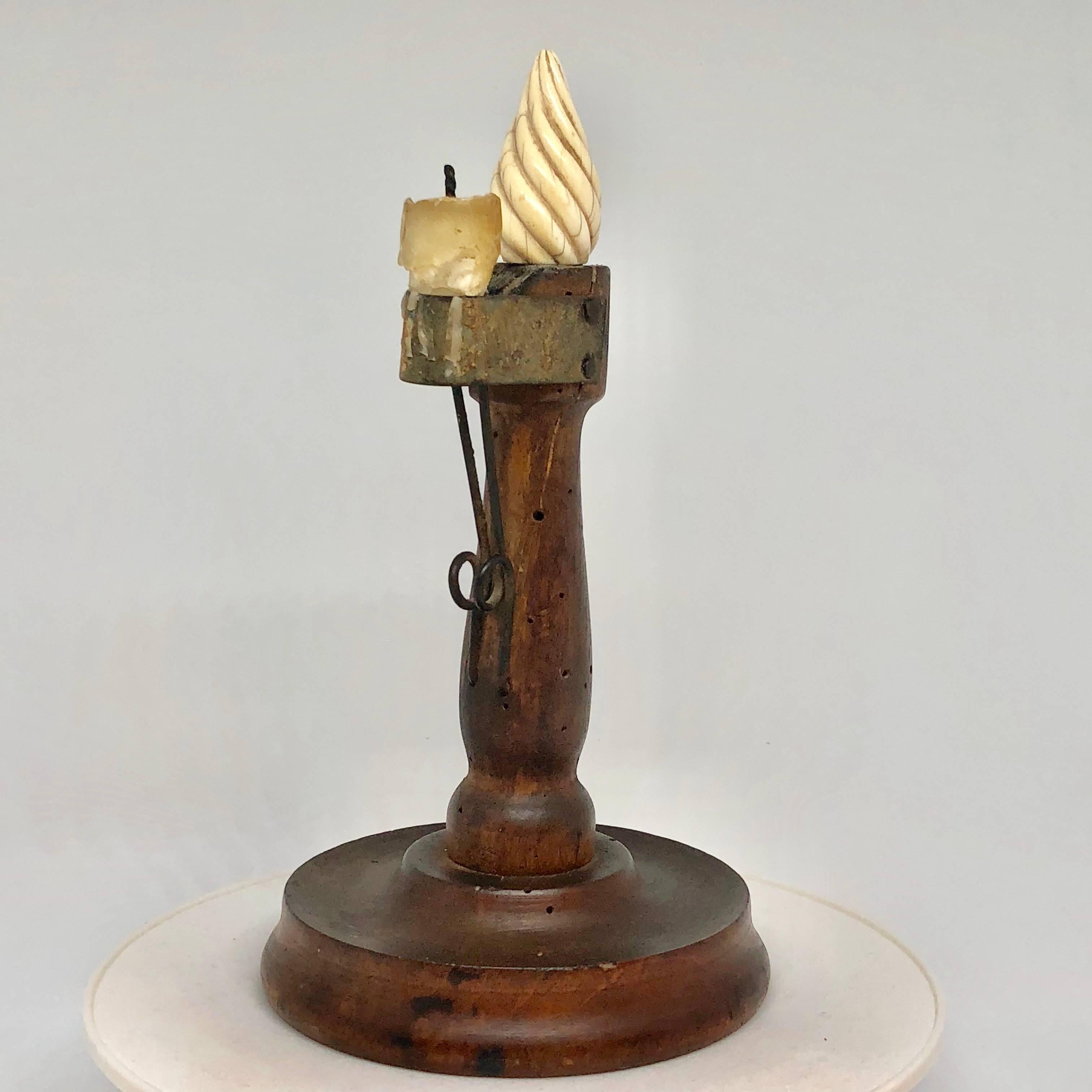 Early 19th Century Danish Folk Art Candlestick With Faux Flame Of Antler 2