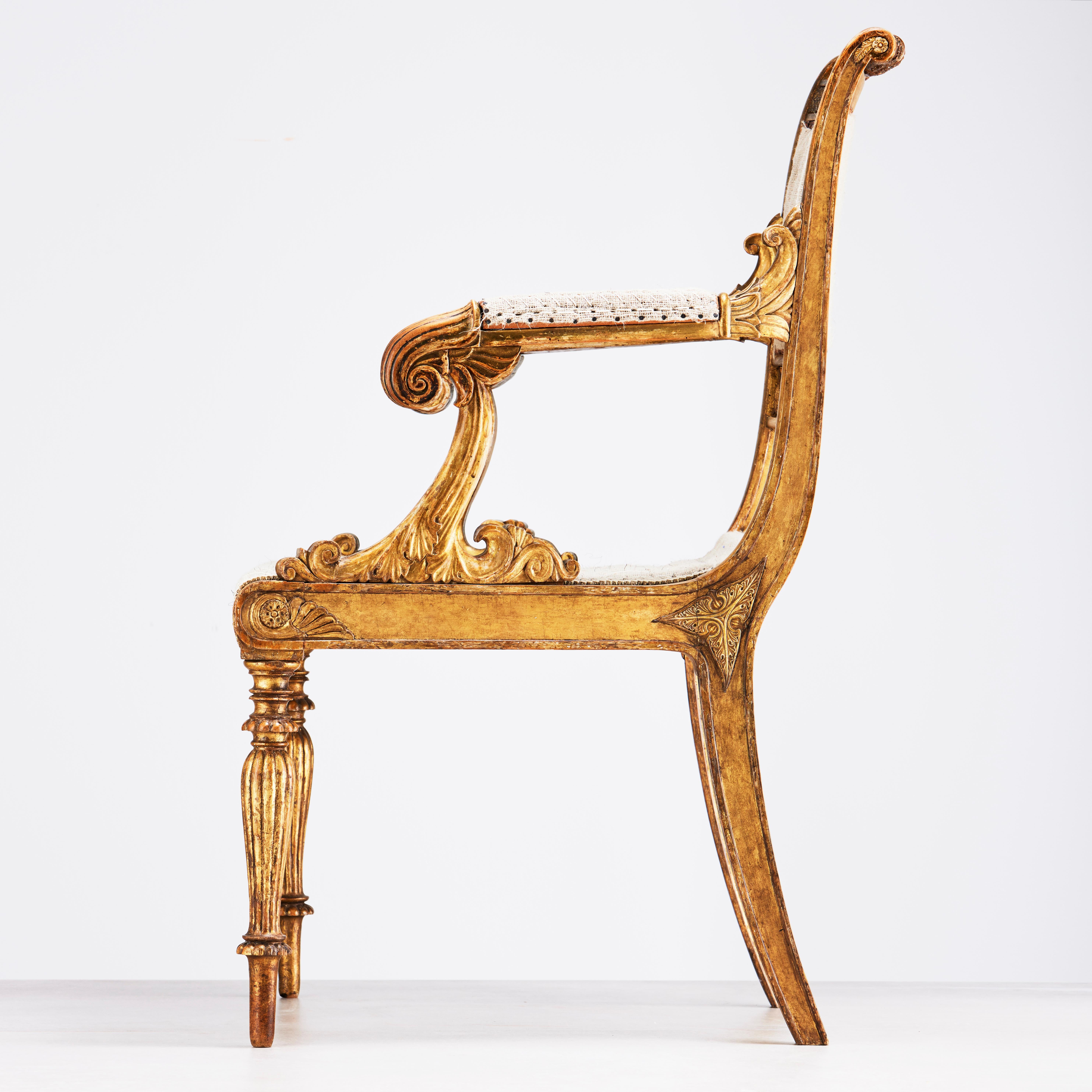 Early 19th Century Danish Giltwood Armchair by Gustav Friederich Hetsch In Good Condition For Sale In Worpswede / Bremen, DE