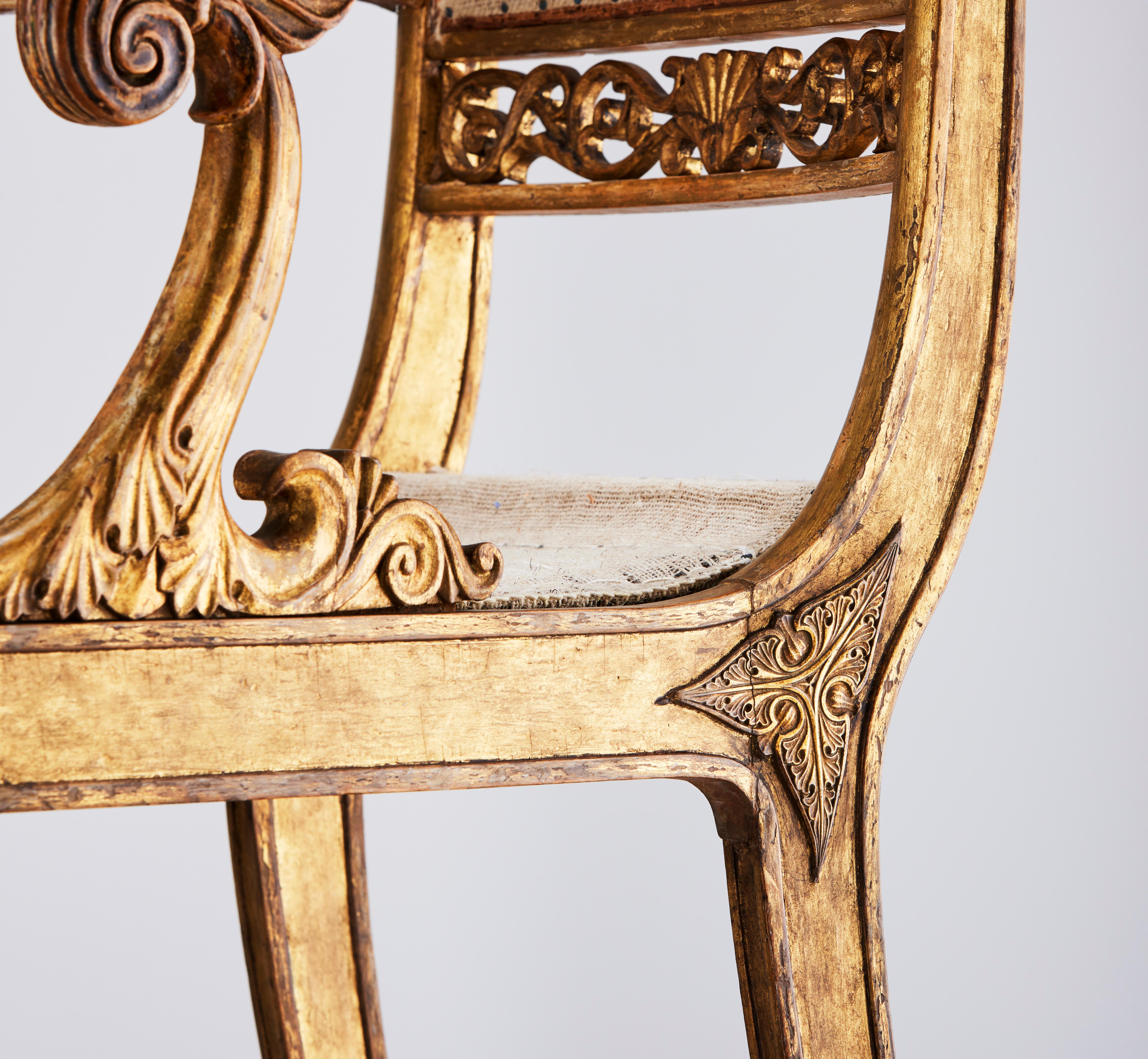 Dänischer Sessel aus vergoldetem Holz von Gustav Friederich Hetsch aus dem frühen 19. Jahrhundert (Vergoldetes Holz) im Angebot