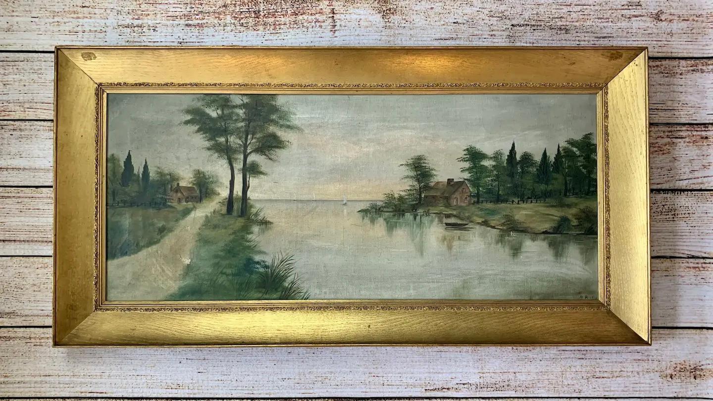 Dutch Colonial Early 19th Century World Tour Dutch Landscape “Cottage Retreat” Oil on Canvas For Sale