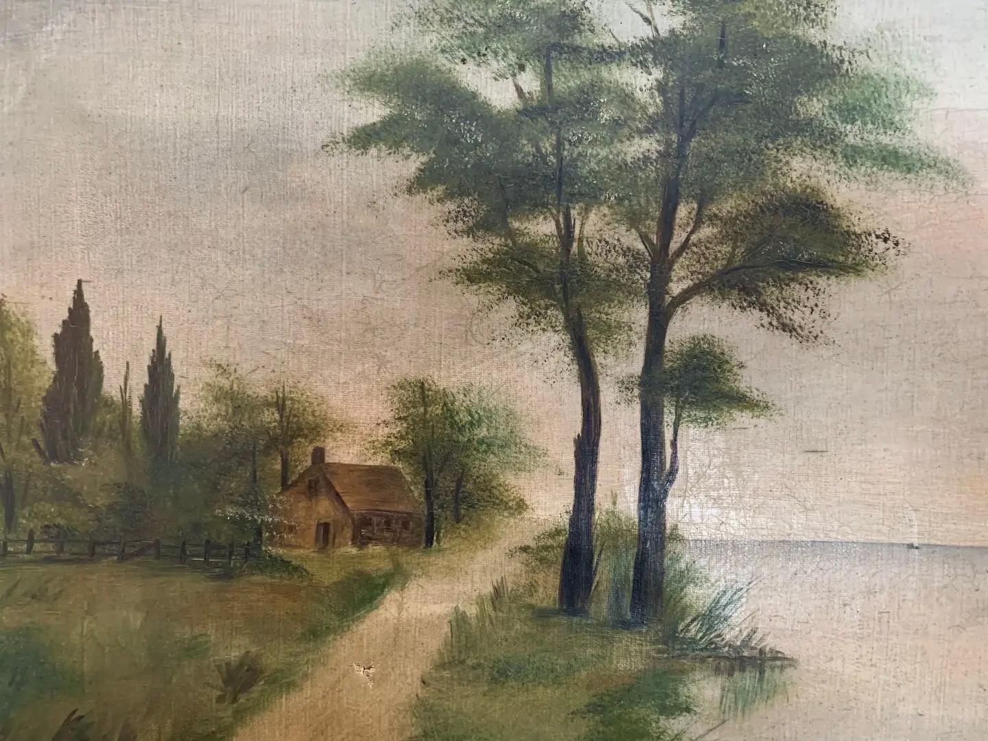 Hand-Painted Early 19th Century World Tour Dutch Landscape “Cottage Retreat” Oil on Canvas For Sale