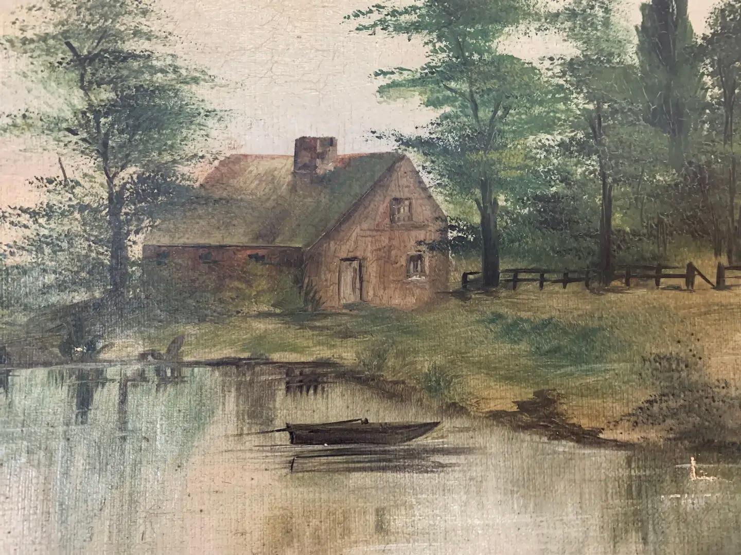 Early 19th Century World Tour Dutch Landscape “Cottage Retreat” Oil on Canvas For Sale 1
