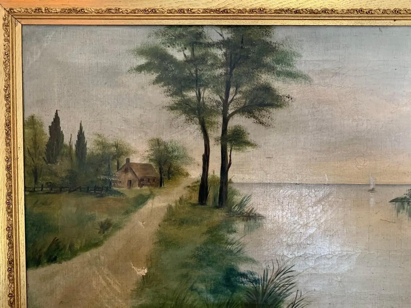 Early 19th Century Signed Oil on Canvas Dutch Landscape  For Sale 3