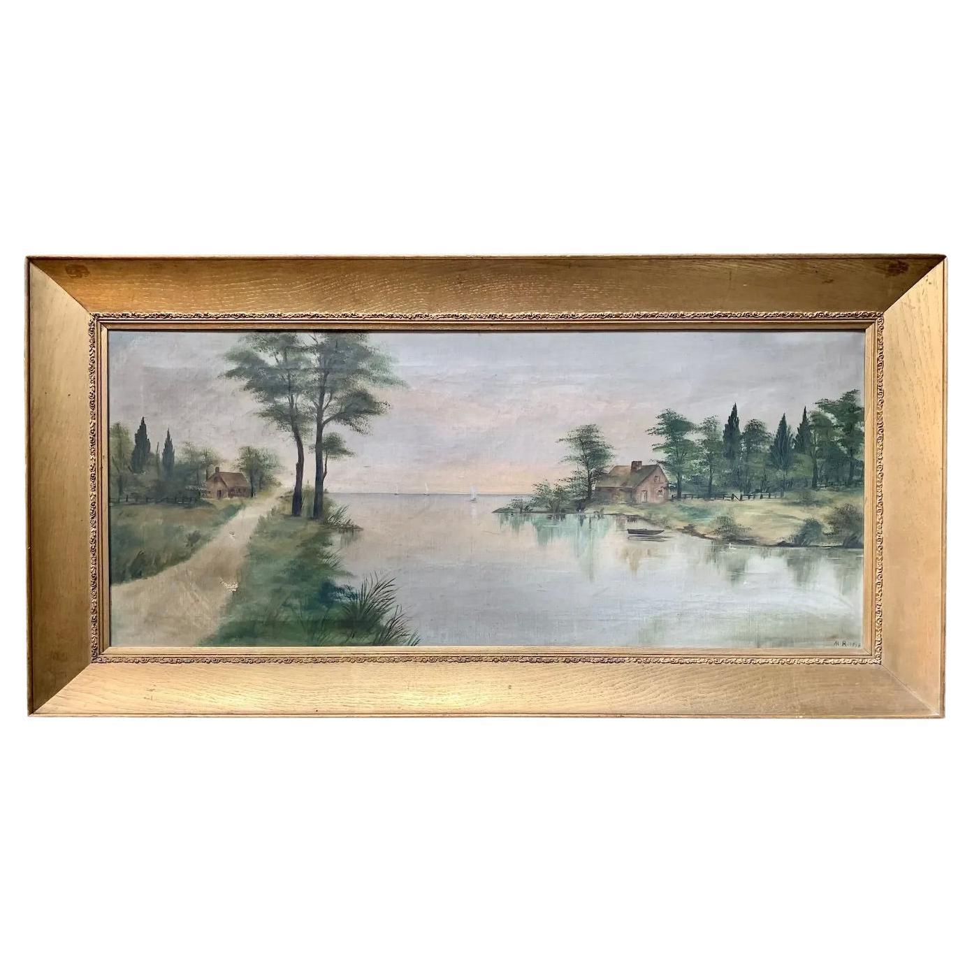 Early 19th Century Landscape “Cottage Retreat” Oil on Canvas