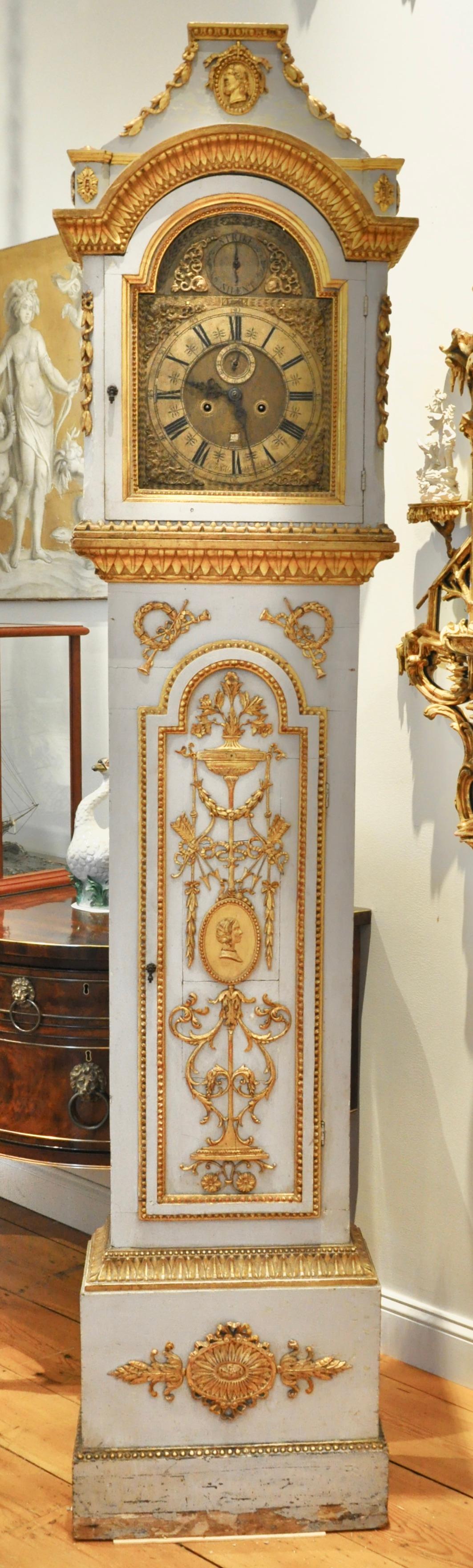 Carved Early 19th Century Danish Neoclassical Longcase Clock For Sale