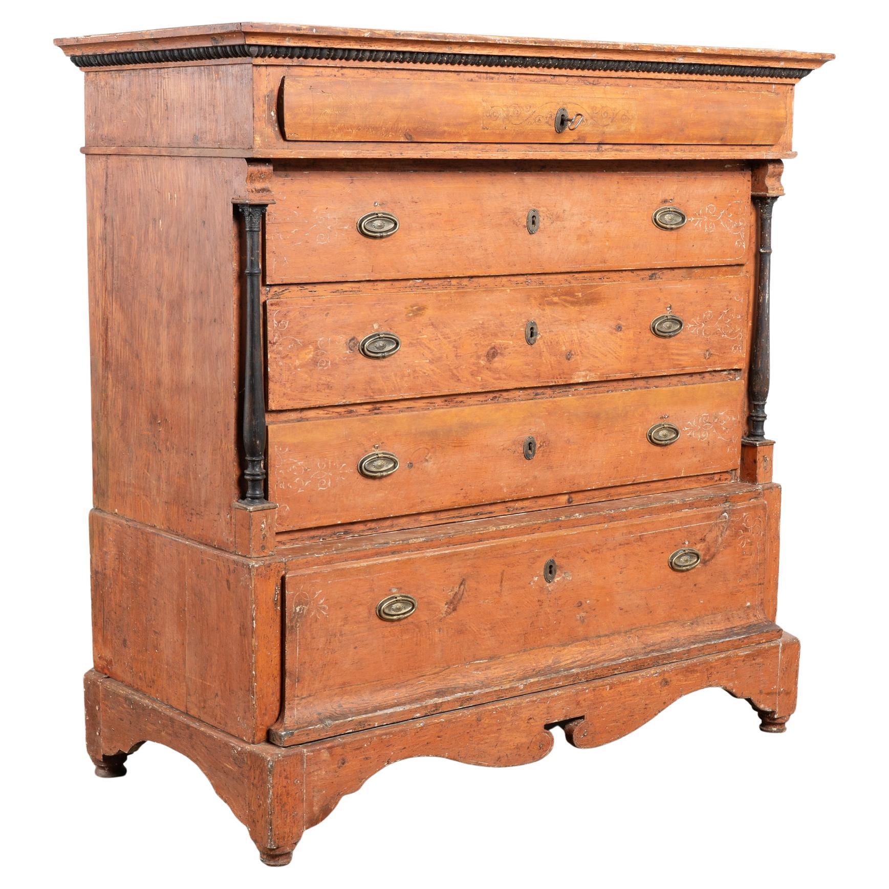 Early 19th Century Danish Original Painted Pine Chest of Five Drawers For Sale