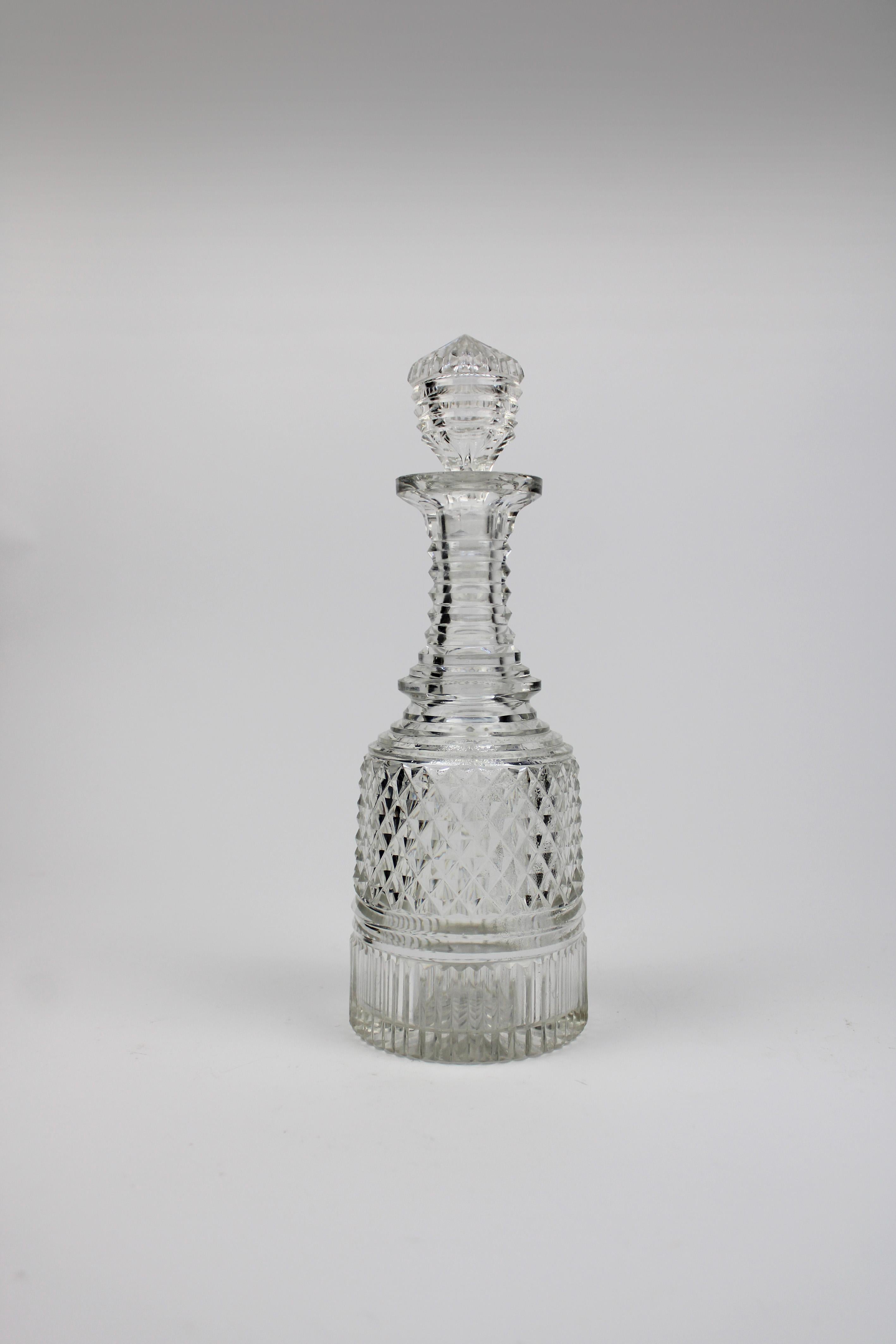 Belgian Early 19th century Diamond Cut small Crystal Decanter Handcut Voneche Belgium For Sale