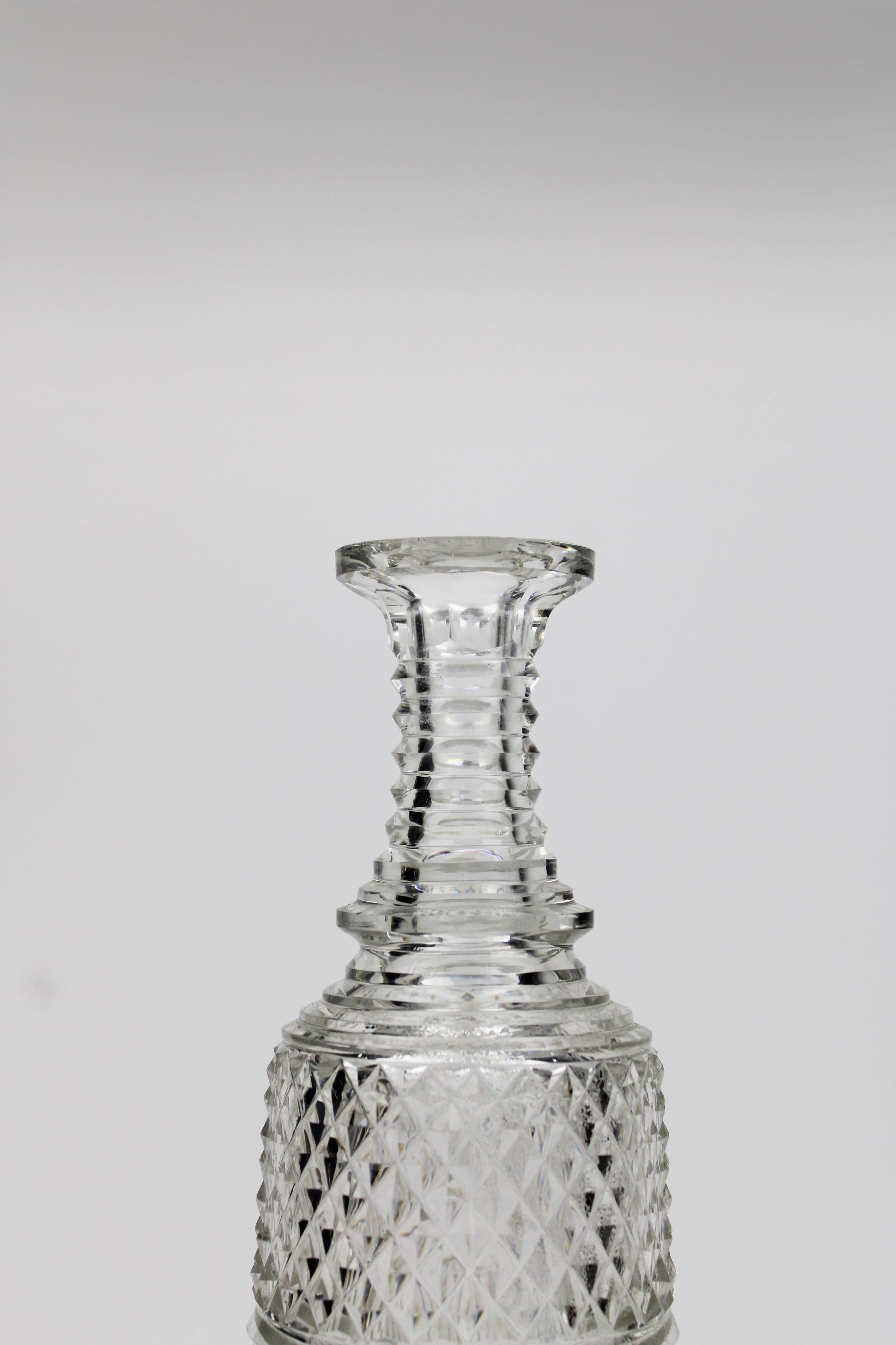 Hand-Carved Early 19th century Diamond Cut small Crystal Decanter Handcut Voneche Belgium For Sale