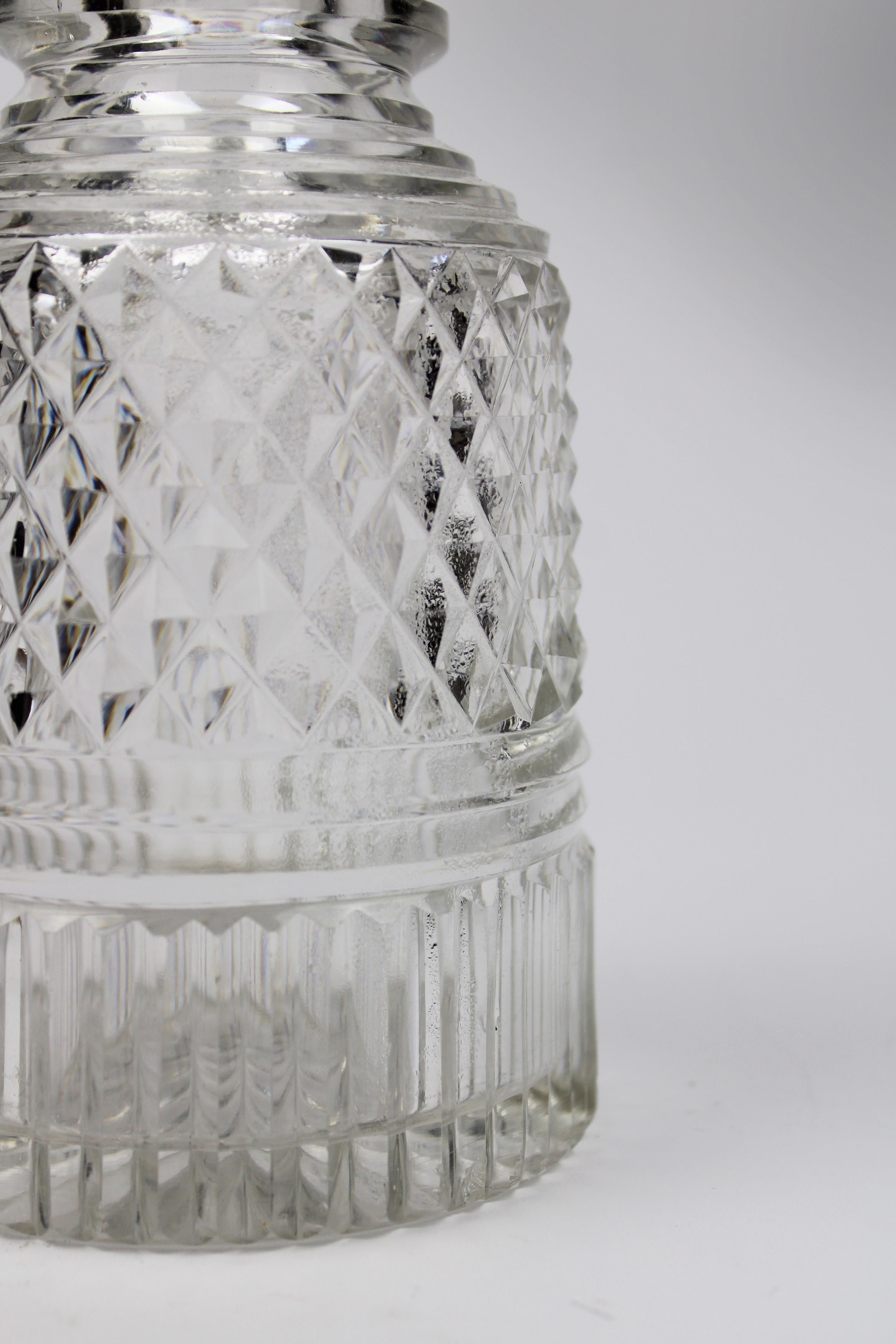 Blown Glass Early 19th century Diamond Cut small Crystal Decanter Handcut Voneche Belgium For Sale
