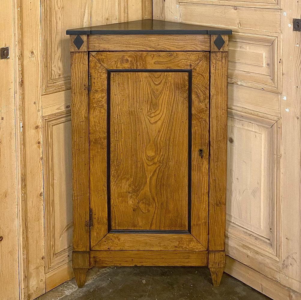 Elm Early 19th Century Directoire Period Ebonized Corner Cabinet