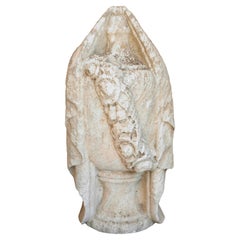 Antique Early 19th Century Draped Urn in Carved and Weathered Marble