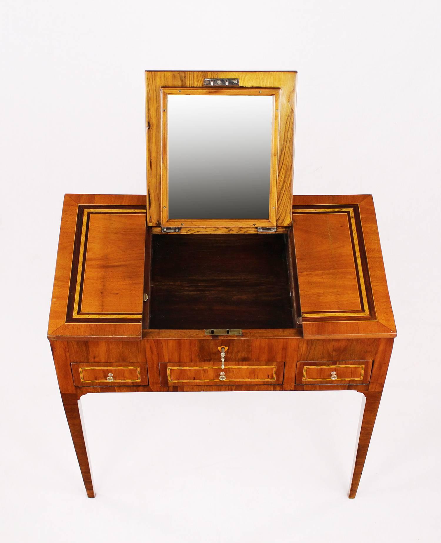 Polished Early 19th Century Dressing Table, Poudreuse, Mahogany Veneered, Marquetry Works