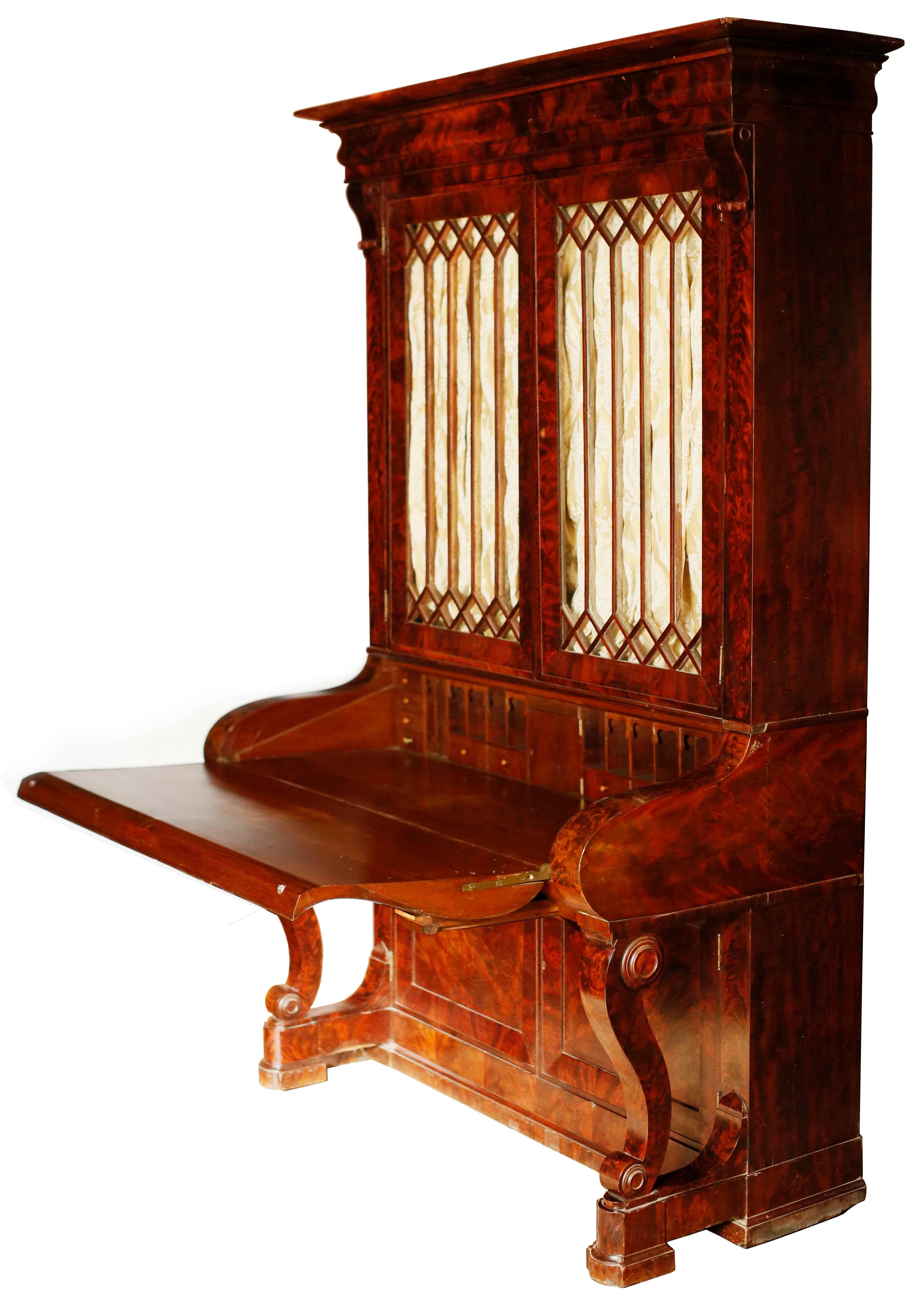 American Early 19th Century Duncan Phyfe Grecian Plain Style Mahogany Secretary Bookcase For Sale