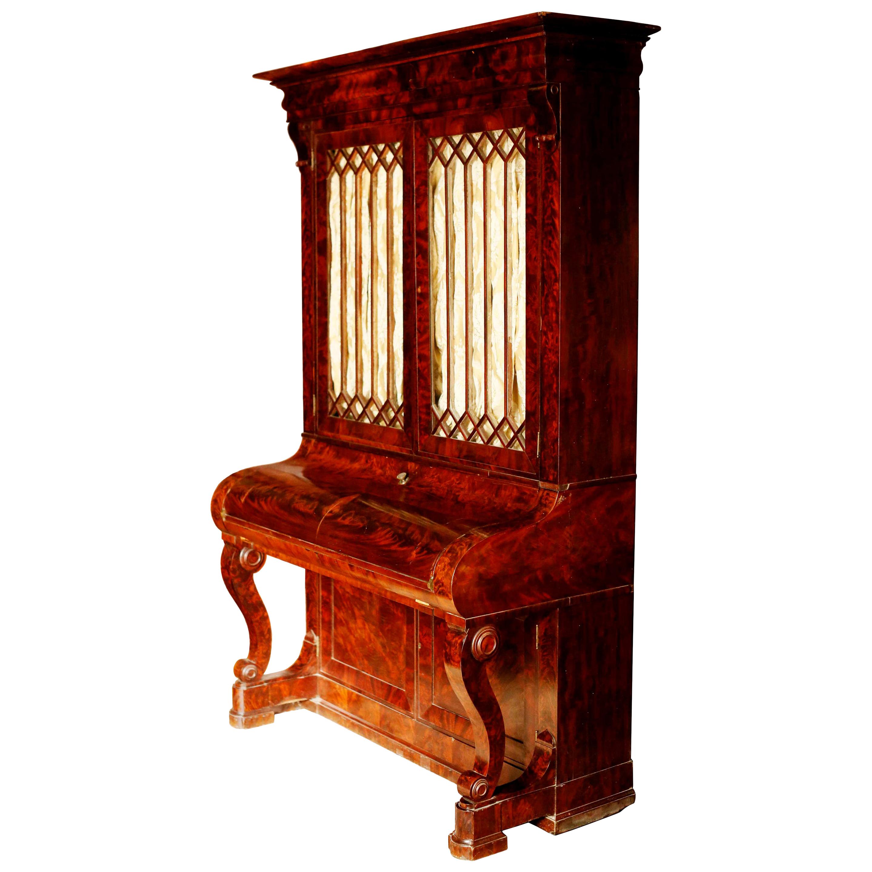 Early 19th Century Duncan Phyfe Grecian Plain Style Mahogany Secretary Bookcase For Sale