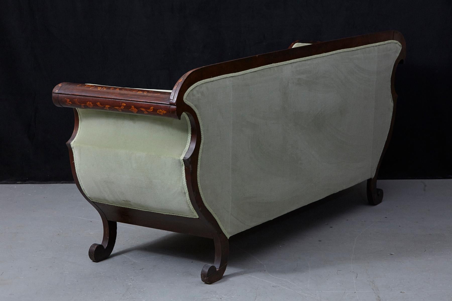 Early 19th Century Dutch Biedermeier Fruitwood Marquetry Sofa For Sale 8