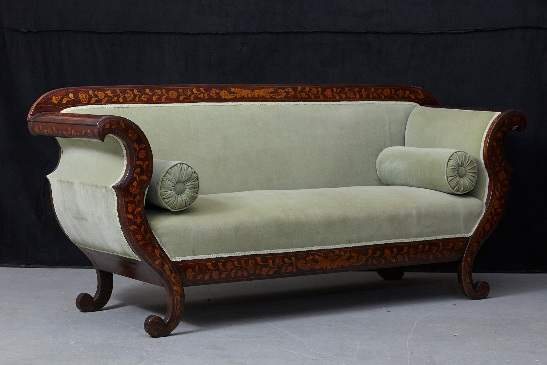 Early 19th Century Dutch Biedermeier Fruitwood Marquetry Sofa For Sale 3